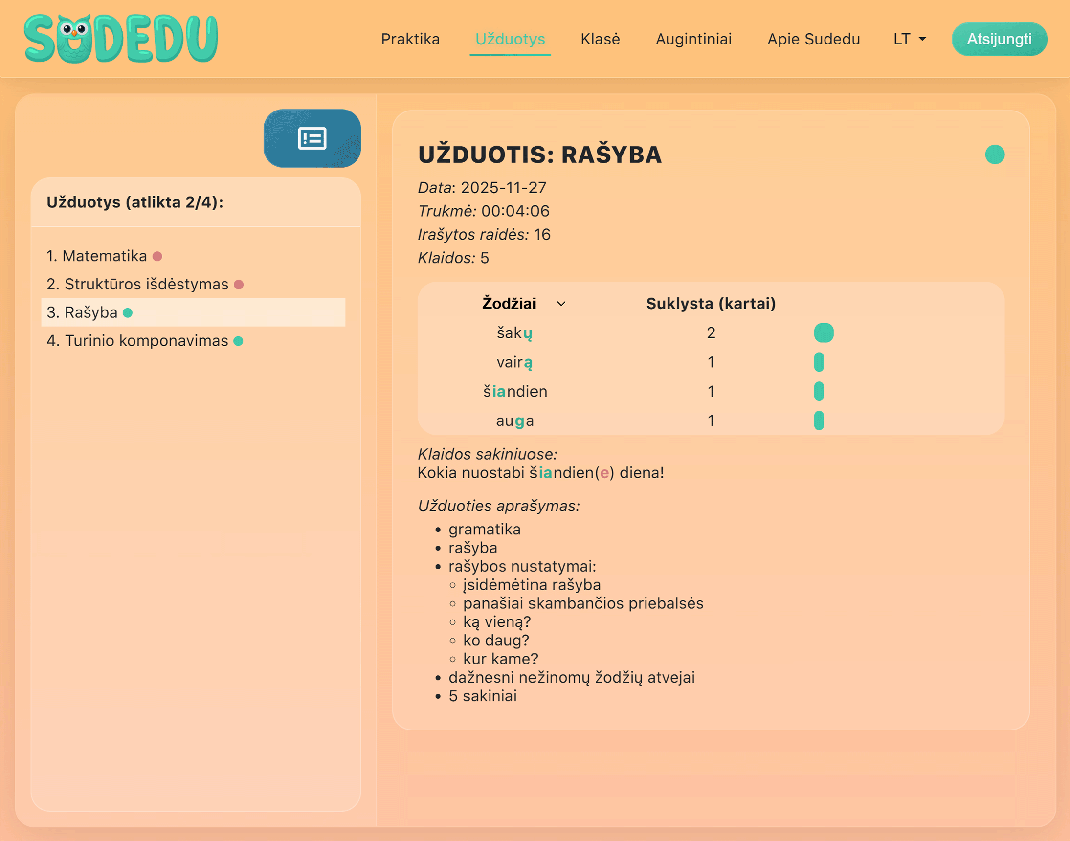 Užduoties peržiūra